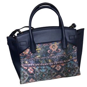 Aimee Kestenberg Phoenix Italian Tapestry Navy Blue Leather Shoulder Bag‎ Aztec